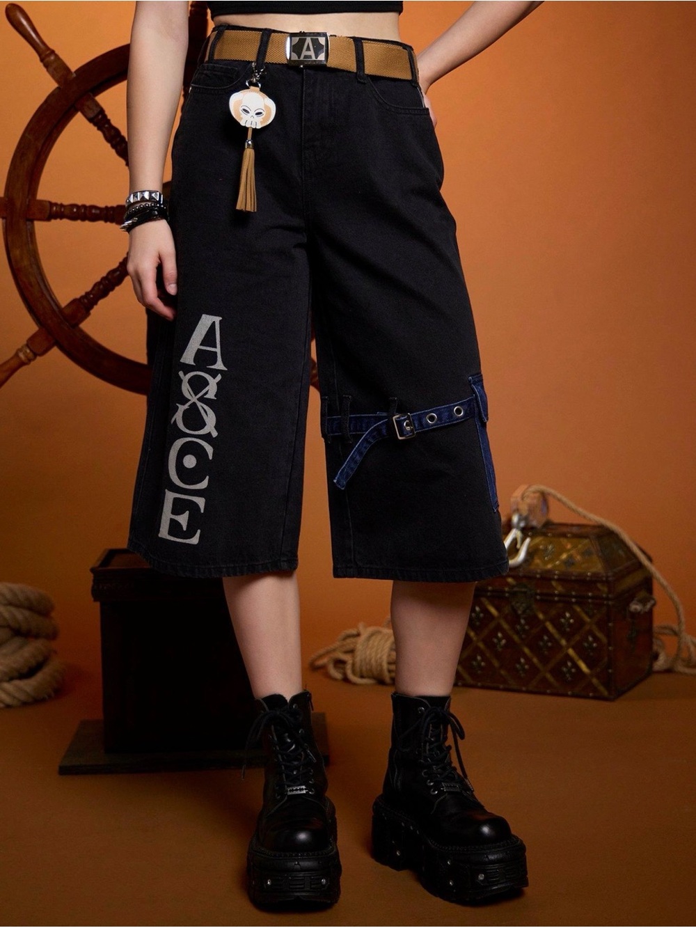 One Piece Ace Charm Belted Jorts